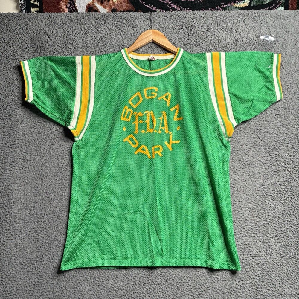 VTG 60s Football Jersey Men 42-44 Green Mesh Mason Athletic USA Made